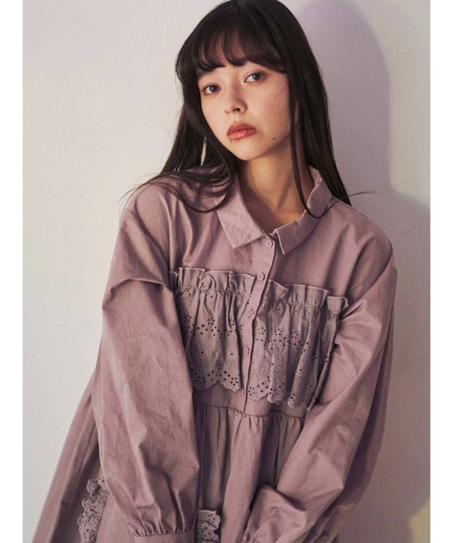 【美品】メリージェニー レース たくさん シャツ ワンピース merry jenny レースたくさんシャツワンピース（ベージュ