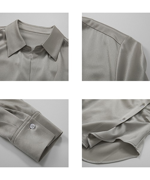 UNSPOKEN（アンスポクン）の「【UNSPOKEN】Satin-like cache-cœur shirt UC21S030（シャツ/ブラウス・レディース・グレー・M/S）」の9枚目の写真