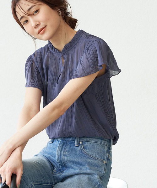 ROPE' PICNIC（ロペピクニック）の「【WEB限定】【2WAY】シアープリーツブラウス（シャツ/ブラウス・レディース・ブラック/オフホワイト/ブルー/ミント・38）」の4枚目の写真