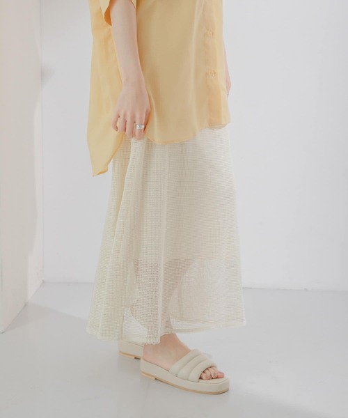 KBF（ケイビーエフ）の「メッシュフレアスカート（スカート・レディース・ライトカーキ/ナチュラル/グリーン系その他・ONE）」の5枚目の写真