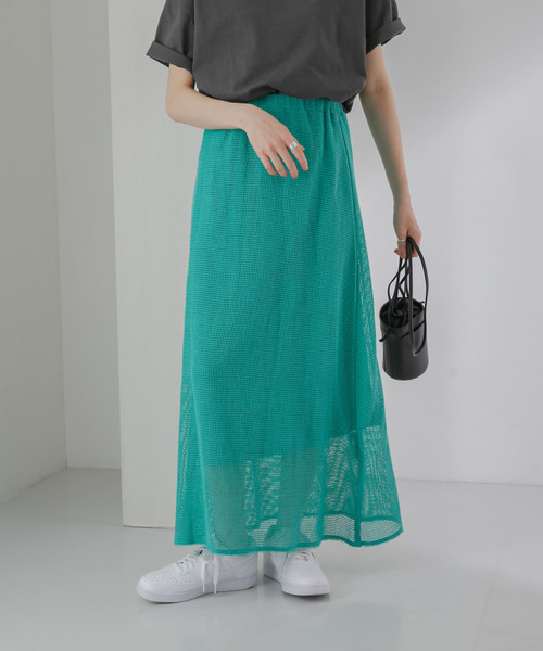 KBF（ケイビーエフ）の「メッシュフレアスカート（スカート・レディース・ライトカーキ/ナチュラル/グリーン系その他・ONE）」の4枚目の写真