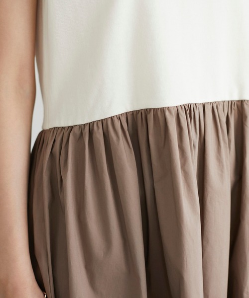 CRAFT STANDARD BOUTIQUE（クラフトスタンダードブティック）の「異素材コンビネーションスリーブレスワンピース　＊（ワンピース・レディース・ブラック/ブルー/モカ/ホワイト×ブルー/ホワイト×ブラック/ホワイト×ブラウン・M/L）」の13枚目の写真