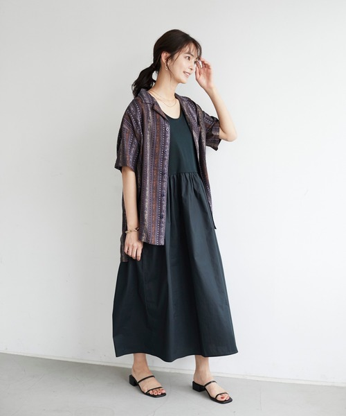 CRAFT STANDARD BOUTIQUE（クラフトスタンダードブティック）の「異素材コンビネーションスリーブレスワンピース　＊（ワンピース・レディース・ブラック/ブルー/モカ/ホワイト×ブルー/ホワイト×ブラック/ホワイト×ブラウン・M/L）」の14枚目の写真