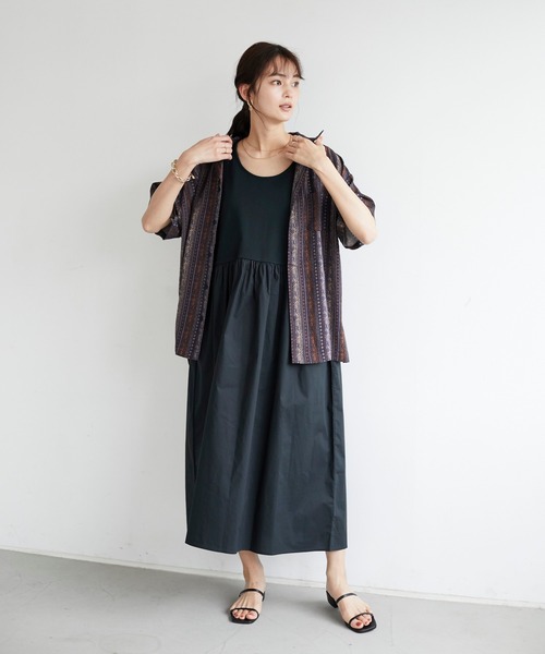 CRAFT STANDARD BOUTIQUE（クラフトスタンダードブティック）の「異素材コンビネーションスリーブレスワンピース　＊（ワンピース・レディース・ブラック/ブルー/モカ/ホワイト×ブルー/ホワイト×ブラック/ホワイト×ブラウン・M/L）」の15枚目の写真