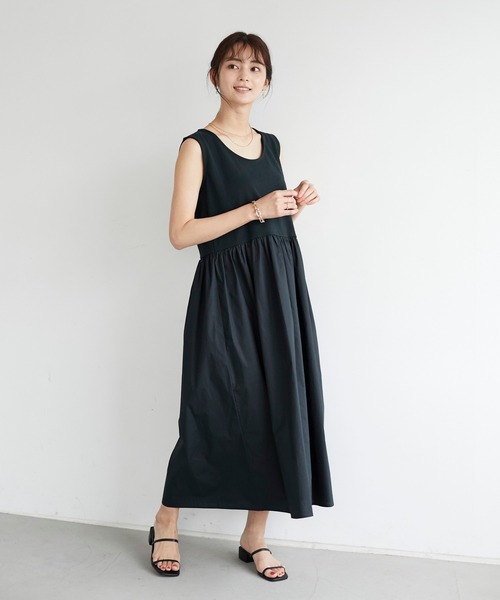 CRAFT STANDARD BOUTIQUE（クラフトスタンダードブティック）の「異素材コンビネーションスリーブレスワンピース　＊（ワンピース・レディース・ブラック/ブルー/モカ/ホワイト×ブルー/ホワイト×ブラック/ホワイト×ブラウン・M/L）」の17枚目の写真