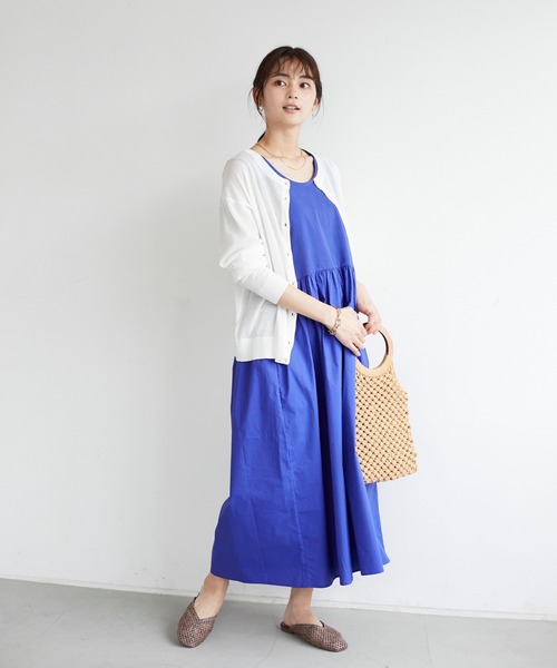 CRAFT STANDARD BOUTIQUE（クラフトスタンダードブティック）の「異素材コンビネーションスリーブレスワンピース　＊（ワンピース・レディース・ブラック/ブルー/モカ/ホワイト×ブルー/ホワイト×ブラック/ホワイト×ブラウン・M/L）」の20枚目の写真