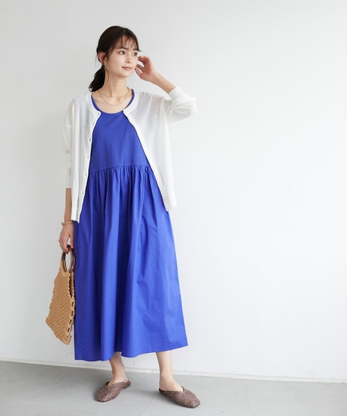 CRAFT STANDARD BOUTIQUE（クラフトスタンダードブティック）の「異素材コンビネーションスリーブレスワンピース　＊（ワンピース・レディース・ブラック/ブルー/モカ/ホワイト×ブルー/ホワイト×ブラック/ホワイト×ブラウン・M/L）」の21枚目の写真