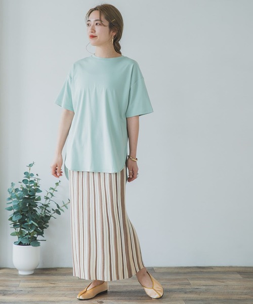 ITEMS URBANRESEARCH（アイテムズ アーバンリサーチ）の「ストライプニットタイトスカート（スカート・レディース・ベージュ/グリーン・FREE）」の5枚目の写真