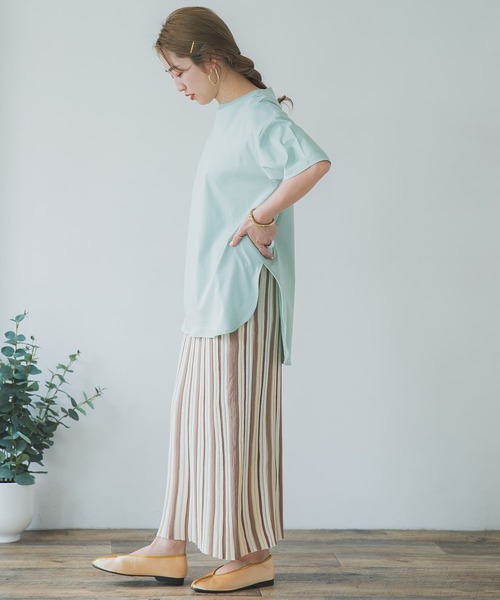 ITEMS URBANRESEARCH（アイテムズ アーバンリサーチ）の「ストライプニットタイトスカート（スカート・レディース・ベージュ/グリーン・FREE）」の6枚目の写真