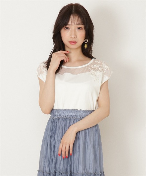 WILLSELECTION（ウィルセレクション）の「シアー楊柳×刺繍ニット（ニット/セーター・レディース・オフホワイト/ブラック/サックスブルー/ピンク・MEDIUM）」の6枚目の写真