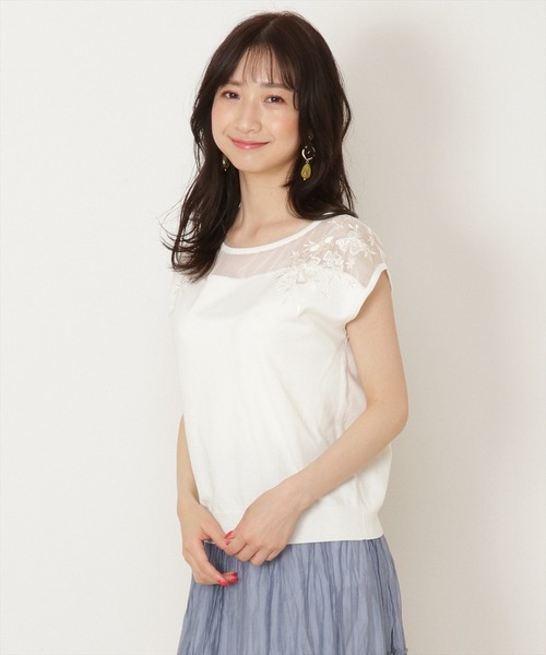 WILLSELECTION（ウィルセレクション）の「シアー楊柳×刺繍ニット（ニット/セーター・レディース・オフホワイト/ブラック/サックスブルー/ピンク・MEDIUM）」の7枚目の写真