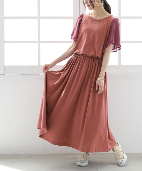 ベルト付きフレアスリーブ異素材ワンピース ワンピース N Orlabel ノアールレーベル のファッション通販 Zozotown