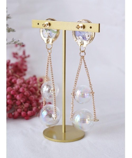 chiguhagu】押花とガラス玉ピアス(MA)（ピアス（両耳用