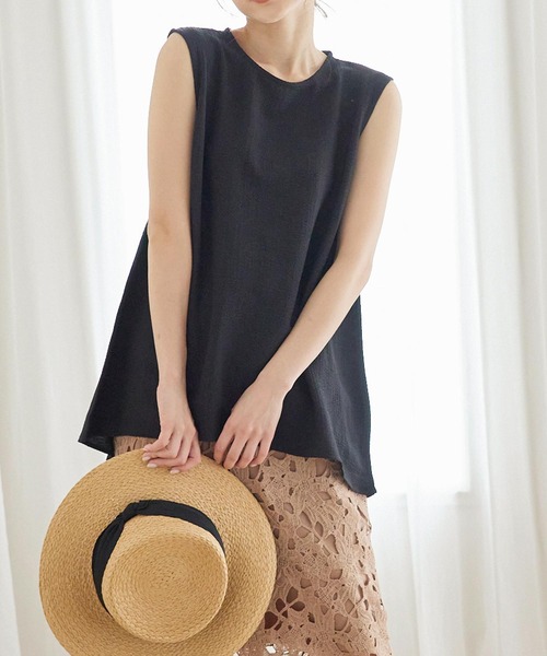 KOBE LETTUCE（コウベレタス）の「付け襟取り外し可能2wayノースリーブトップス（シャツ/ブラウス・レディース・グレイッシュベージュ/ブラック/オフホワイト・FREE）」の3枚目の写真