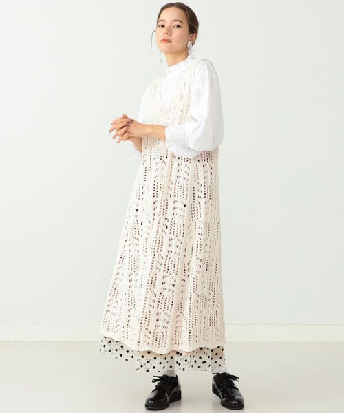 CAROLINA GLASER（カロリナ グレイサー）の「CAROLINA GLASER / モール糸透かしニット ワンピース（ワンピース・レディース・ブラック/オフホワイト・ONE SIZE）」の17枚目の写真