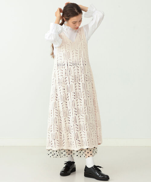 CAROLINA GLASER（カロリナ グレイサー）の「CAROLINA GLASER / モール糸透かしニット ワンピース（ワンピース・レディース・ブラック/オフホワイト・ONE SIZE）」の15枚目の写真