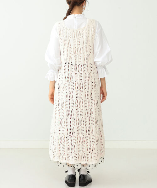 CAROLINA GLASER（カロリナ グレイサー）の「CAROLINA GLASER / モール糸透かしニット ワンピース（ワンピース・レディース・ブラック/オフホワイト・ONE SIZE）」の5枚目の写真