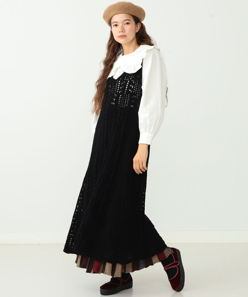 CAROLINA GLASER（カロリナ グレイサー）の「CAROLINA GLASER / モール糸透かしニット ワンピース（ワンピース・レディース・ブラック/オフホワイト・ONE SIZE）」の10枚目の写真