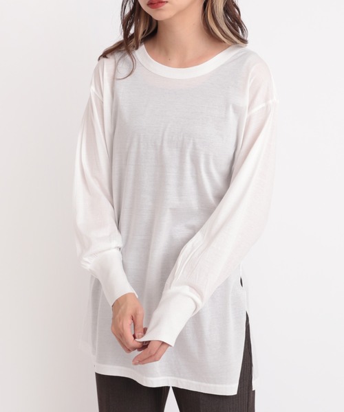 Audition（オーディション）の「M1728 バナナスリーブタックロングTシャツ（Tシャツ/カットソー・レディース・ホワイト/イエロー/ブラック・MEDIUM）」の2枚目の写真