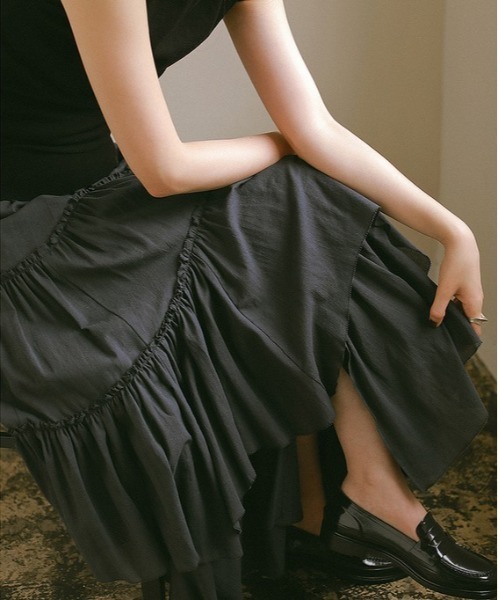 CASA FLINE（カーサフライン）の「コットンティアードスカート（スカート・レディース・カーキ/ブラック・FREE）」の2枚目の写真