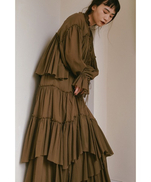 CASA FLINE（カーサフライン）の「コットンティアードスカート（スカート・レディース・カーキ/ブラック・FREE）」の3枚目の写真