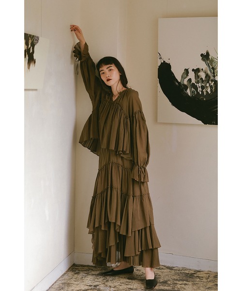 CASA FLINE（カーサフライン）の「コットンティアードスカート（スカート・レディース・カーキ/ブラック・FREE）」の4枚目の写真