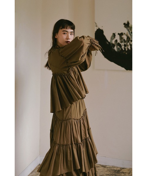 CASA FLINE（カーサフライン）の「コットンティアードスカート（スカート・レディース・カーキ/ブラック・FREE）」の5枚目の写真