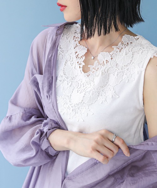 osharewalker(オシャレウォーカー)の「【廃盤】『幅広レースコットンタンク』(タンクトップ・レディース・アイボリー/ブラック・1/2)」の2枚目の写真