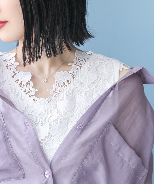 osharewalker(オシャレウォーカー)の「【廃盤】『幅広レースコットンタンク』(タンクトップ・レディース・アイボリー/ブラック・1/2)」の4枚目の写真