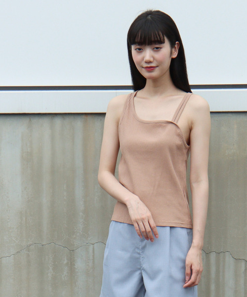VENCEEXCHANGE（ヴァンスエクスチェンジ）の「リブアシメタンクトップ（タンクトップ・レディース・オリーブ/オフホワイト/ブラウン・M）」の2枚目の写真