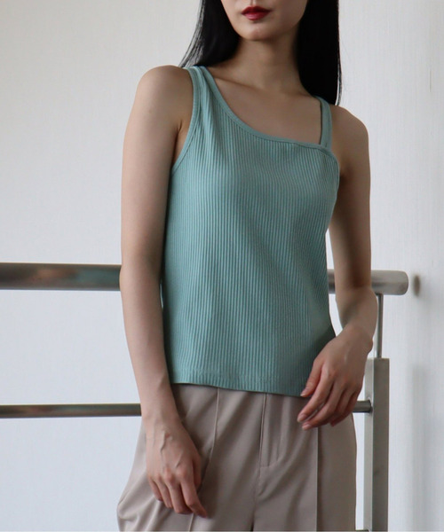 VENCEEXCHANGE（ヴァンスエクスチェンジ）の「リブアシメタンクトップ（タンクトップ・レディース・オリーブ/オフホワイト/ブラウン・M）」の3枚目の写真