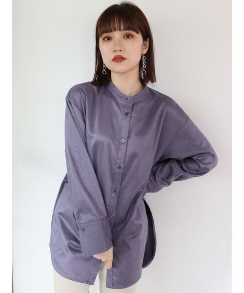 MURUA（ムルーア）の「ノーカラーチンツシャツ（シャツ/ブラウス・レディース・パープル/ブラウン/アイボリー・FREE）」の3枚目の写真