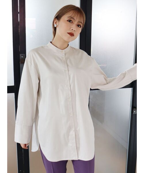 MURUA（ムルーア）の「ノーカラーチンツシャツ（シャツ/ブラウス・レディース・パープル/ブラウン/アイボリー・FREE）」の4枚目の写真