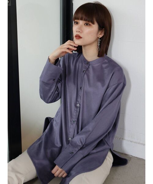 MURUA（ムルーア）の「ノーカラーチンツシャツ（シャツ/ブラウス・レディース・パープル/ブラウン/アイボリー・FREE）」の7枚目の写真