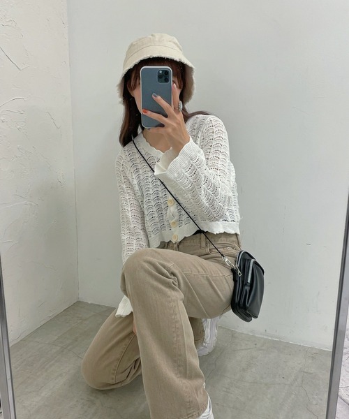WEGO（ウィゴー）の「WEGO/透かし編み裾フリルカーディガン（カーディガン/ボレロ・レディース・ホワイト系その他/ホワイト・FREE）」の4枚目の写真