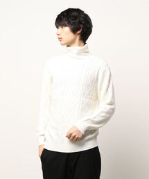 【BLUE STANDARD/ブルースタンダード】抗ピル加工で毛玉のできにくいイージーケア仕様 洗濯機可 アランタートルネックセーター/ニット