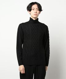 【BLUE STANDARD/ブルースタンダード】抗ピル加工で毛玉のできにくいイージーケア仕様 洗濯機可 アランタートルネックセーター/ニット