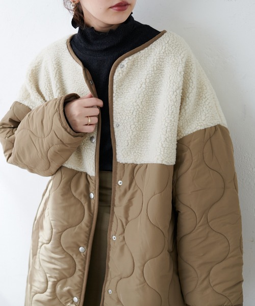 カナダ製 メタルボタン ノルディック柄 ボア ミドル丈 コート アウター