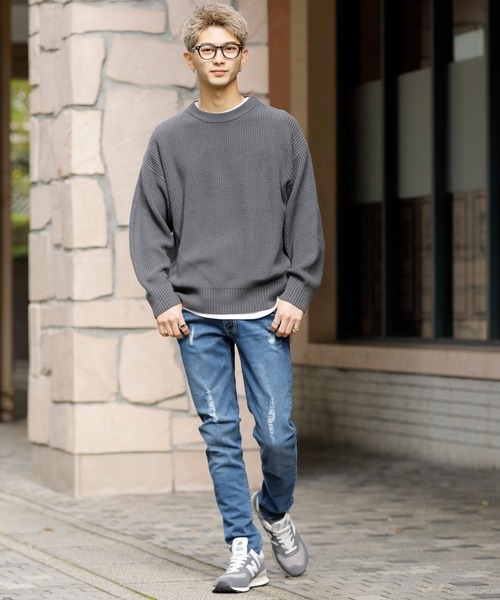 Beno(ビーノ)の「C/A ハイバルキー 片畦 ルーズ クルーネック ニット(ニット/セーター・メンズ・ホワイト/チャコールグレー/ライトグレー/ブラック/ネイビー/ブラウン/グリーン/グレイッシュベージュ・LL/M/L)」の20枚目の写真