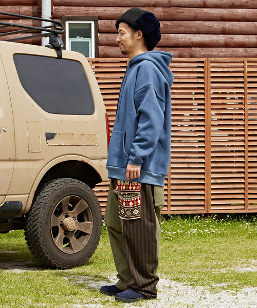 チャイハネ（チャイハネ）の「【チャイハネ】ネイティブ柄刺繍MEN'Sフードトップス（パーカー・メンズ・ホワイト/パープル/ブルー・FREE）」の19枚目の写真