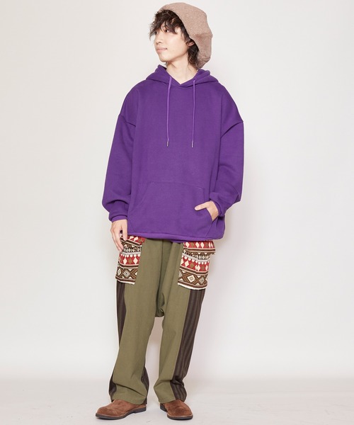 チャイハネ（チャイハネ）の「【チャイハネ】ネイティブ柄刺繍MEN'Sフードトップス（パーカー・メンズ・ホワイト/パープル/ブルー・FREE）」の7枚目の写真