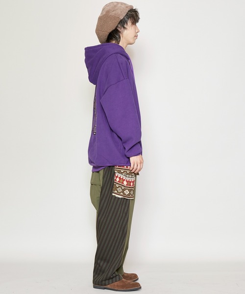 チャイハネ（チャイハネ）の「【チャイハネ】ネイティブ柄刺繍MEN'Sフードトップス（パーカー・メンズ・ホワイト/パープル/ブルー・FREE）」の9枚目の写真