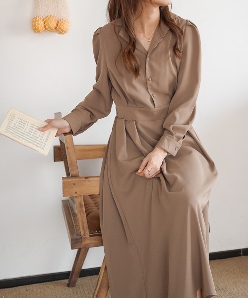 ブラウンロングワンピースEIKO KONDO 長袖 レディース