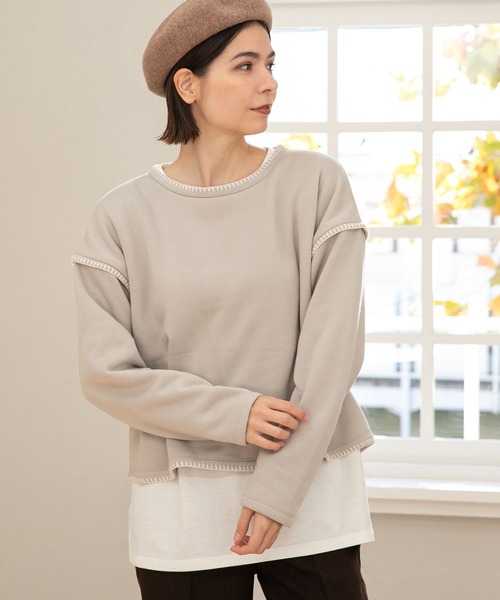 niko and...(ニコアンド)の「ブランケットステッチレイヤードプルオーバー(Tシャツ/カットソー・レディース・ベージュ/ネイビー/ライトグリーン・MEDIUM/LARGE)」の2枚目の写真