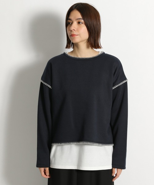 niko and...(ニコアンド)の「ブランケットステッチレイヤードプルオーバー(Tシャツ/カットソー・レディース・ベージュ/ネイビー/ライトグリーン・MEDIUM/LARGE)」の16枚目の写真