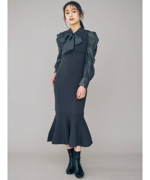 MERCURYDUO(マーキュリーデュオ)の「2WAYリボンパワショルニットドッキングワンピース(ワンピース・レディース・オフホワイト/ネイビー/ピンク・SMALL/MEDIUM)」の9枚目の写真