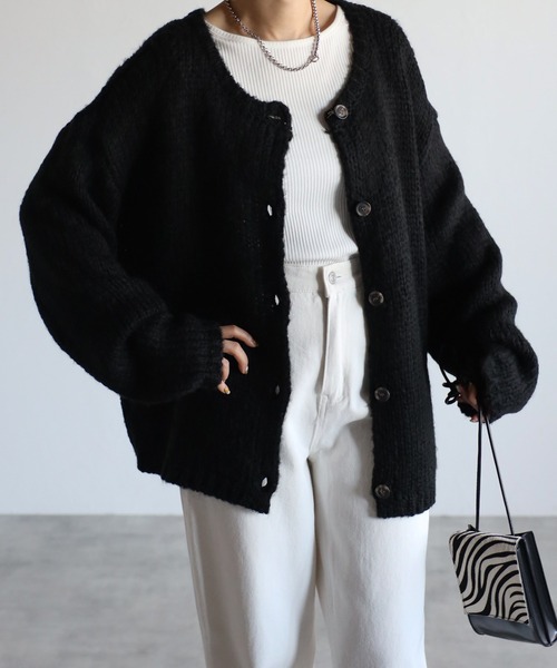 4youstory（フォーユーストーリー）の「ローゲージニットカーディガン（カーディガン/ボレロ・レディース・ブラック/アイボリー/グレイッシュベージュ・FREE）」の3枚目の写真