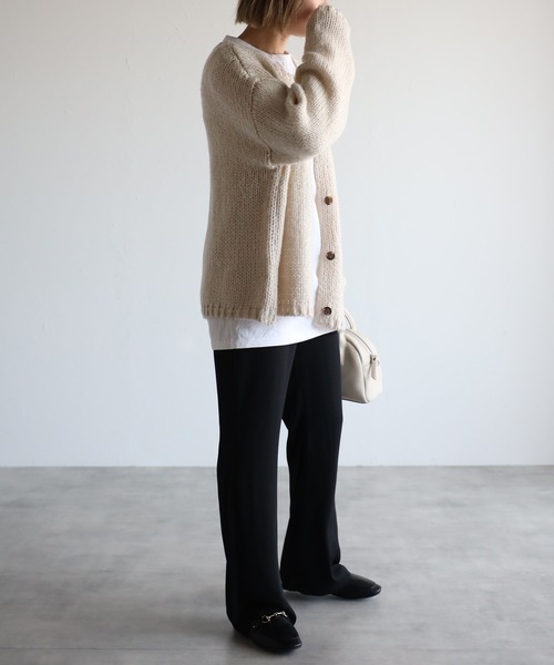 4youstory（フォーユーストーリー）の「ローゲージニットカーディガン（カーディガン/ボレロ・レディース・ブラック/アイボリー/グレイッシュベージュ・FREE）」の5枚目の写真