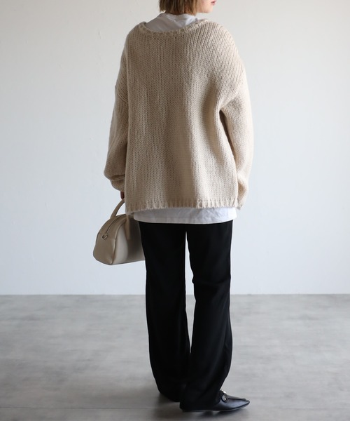 4youstory（フォーユーストーリー）の「ローゲージニットカーディガン（カーディガン/ボレロ・レディース・ブラック/アイボリー/グレイッシュベージュ・FREE）」の6枚目の写真