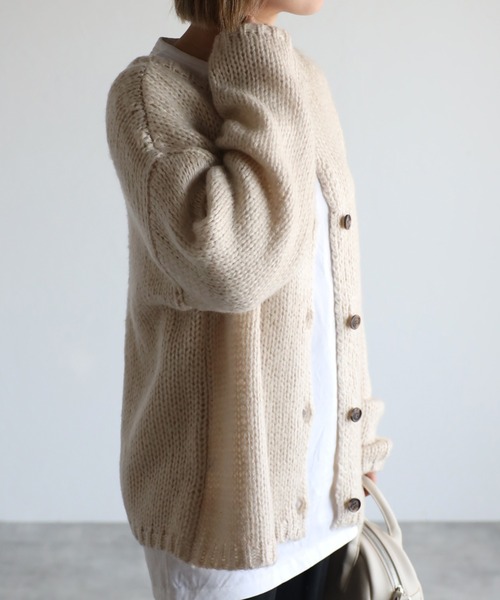 4youstory（フォーユーストーリー）の「ローゲージニットカーディガン（カーディガン/ボレロ・レディース・ブラック/アイボリー/グレイッシュベージュ・FREE）」の7枚目の写真